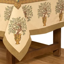 Couleur Nature Place Settings & Linens|Olive Tree Tablecloth in Khaki & Blue