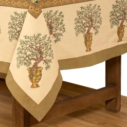 Couleur Nature Place Settings & Linens|Olive Tree Tablecloth in Khaki & Blue