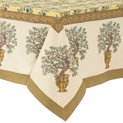 Couleur Nature Place Settings & Linens|Olive Tree Tablecloth in Khaki & Blue