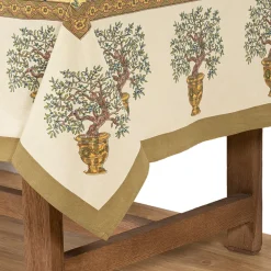Couleur Nature Place Settings & Linens|Olive Tree Tablecloth in Khaki & Blue