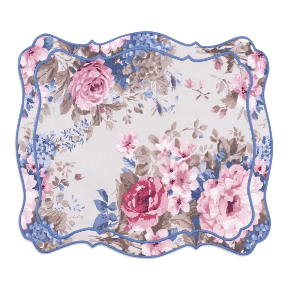 Loulou La Dune Place Settings & Linens|OTM Exclusive: Aline Placemat and Napkin Set in Creme with Sky Blue Embroidery