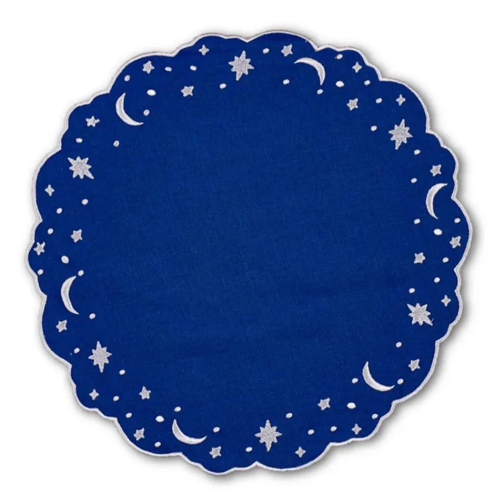 Loulou La Dune Place Settings & Linens|OTM Exclusive: Astral Linen Placemat in Midnight Blue and Silver Embroidery