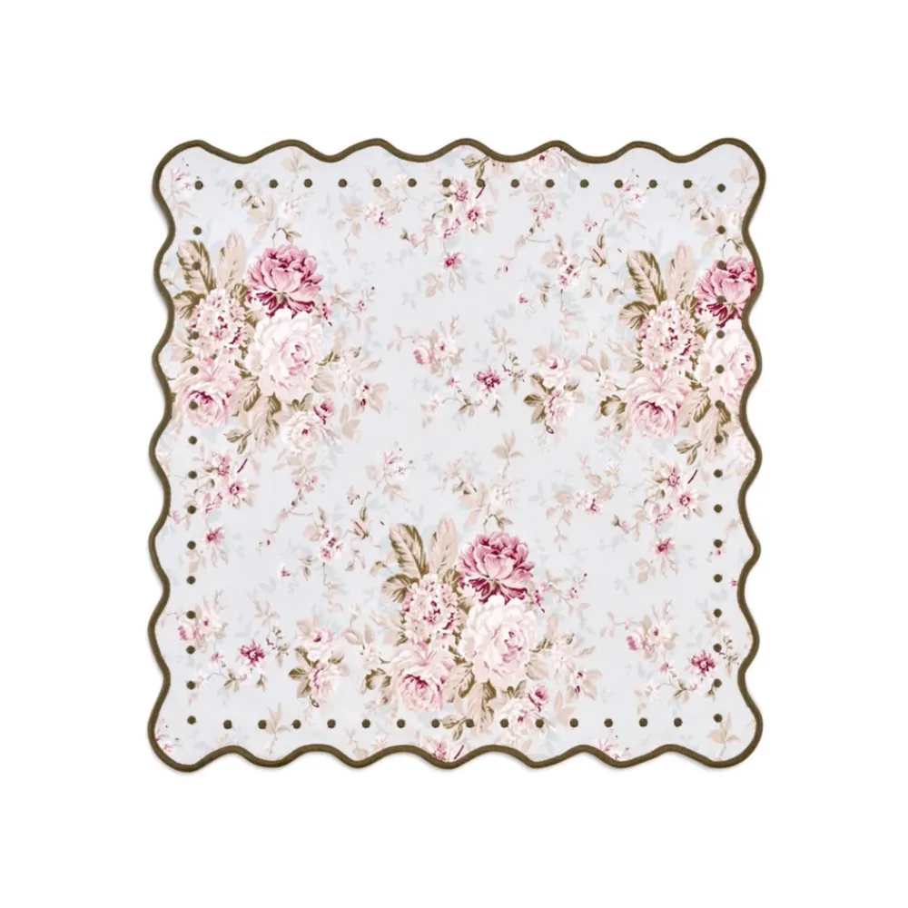 Loulou La Dune Place Settings & Linens|OTM Exclusive: Delphine Placemat and Napkin Set in Sea Foam with Forest Green Embroidery