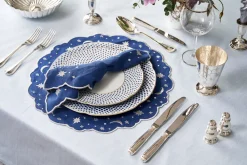 Loulou La Dune Place Settings & Linens|OTM Exclusive: The Astral Linen Napkin in Midnight Blue and Silver Embroidery