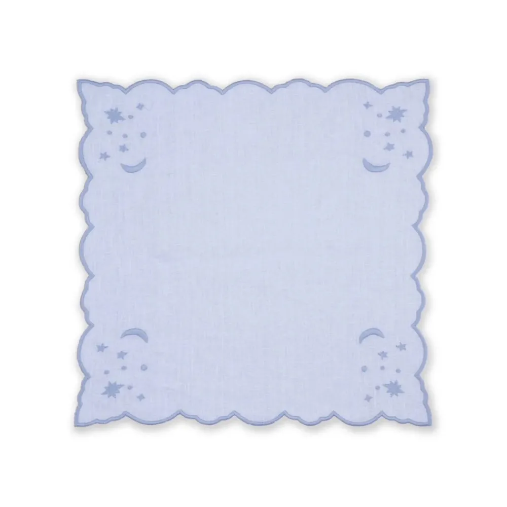 Loulou La Dune Place Settings & Linens|OTM Exclusive: The Astral Linen Napkin in Ice Blue and Ice Blue Embroidery