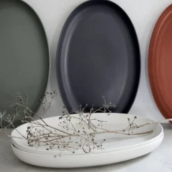 Costa Nova Dinnerware|Pacifica Collection Oval Plates in Seed Grey, Set of 6