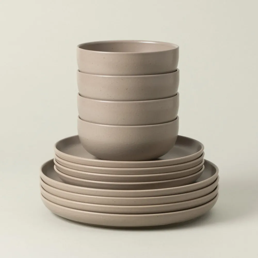 Costa Nova Dinnerware|Pacifica Collection 12-pc Place Setting with Cereal Bowl in Chestnut