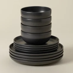 Costa Nova Dinnerware|Pacifica Collection 12-pc Place Setting with Cereal Bowl in Seed Grey