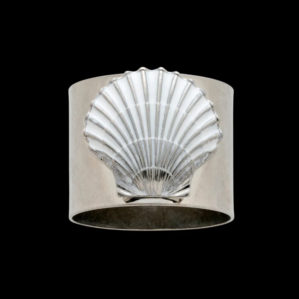 Joanna Buchanan Place Settings & Linens|Painted Shell Napkin Rings in White, Set of Two