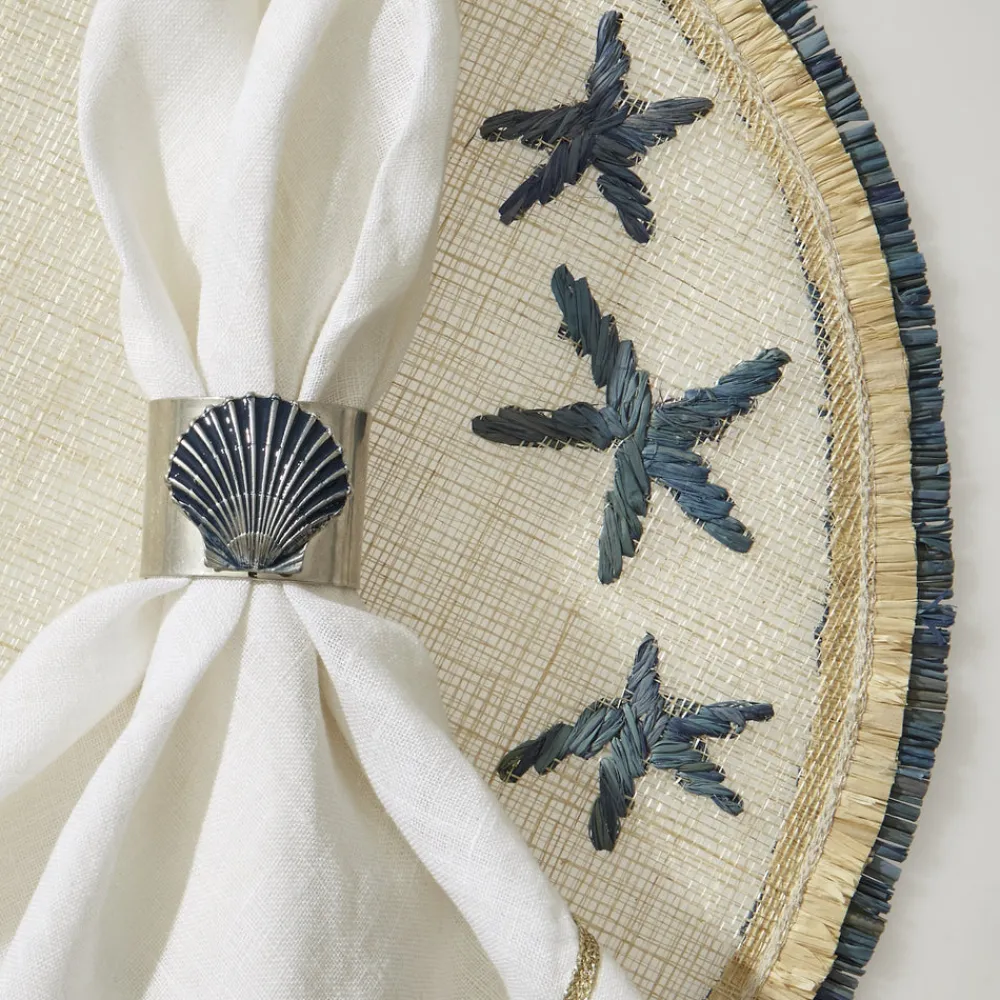 Joanna Buchanan Place Settings & Linens|Painted Shell Napkin Rings in Blue, Set of Two