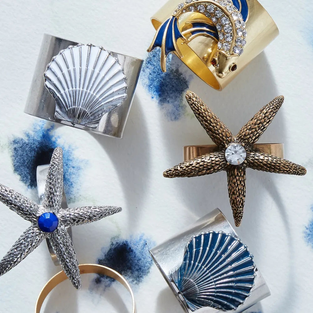 Joanna Buchanan Place Settings & Linens|Painted Shell Napkin Rings in Blue, Set of Two