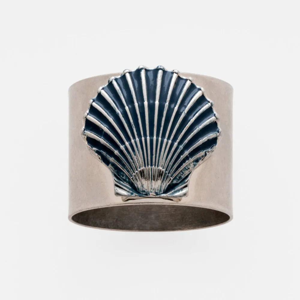 Joanna Buchanan Place Settings & Linens|Painted Shell Napkin Rings in Blue, Set of Two