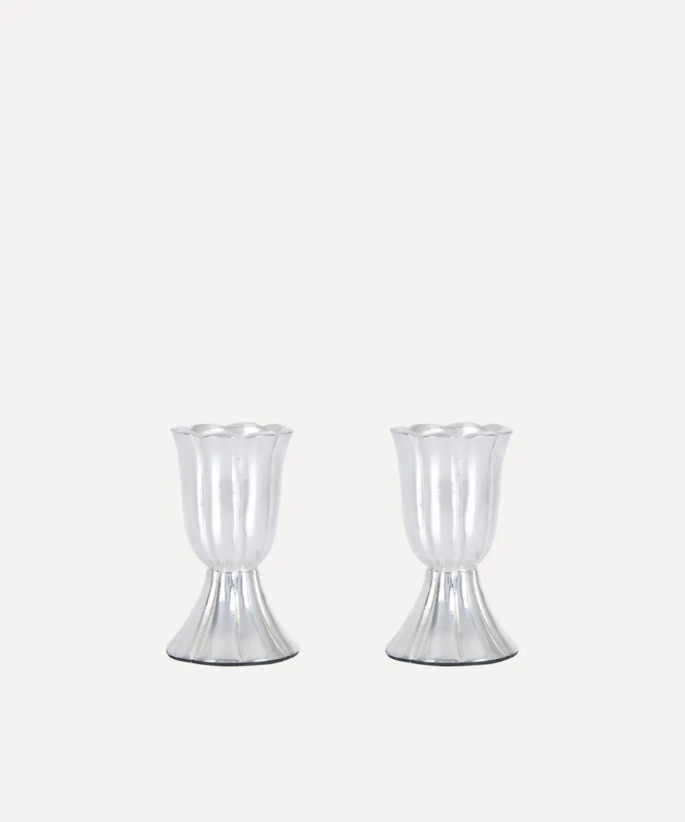 Rebecca Udall Place Settings & Linens|Pair of Fluted Candleholders in Silver