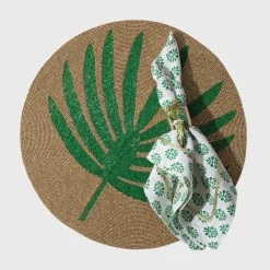 Joanna Buchanan Place Settings & Linens|Palm Frond Hand Beaded Placemat in Green
