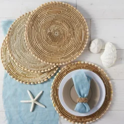 Two's Company Place Settings & Linens|Pandan & Seashells Placemats, Set of 4