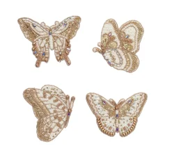 Kim Seybert Place Settings & Linens|Papillon Coasters in Ivory & Gold, Set of 4 in Gift Bag