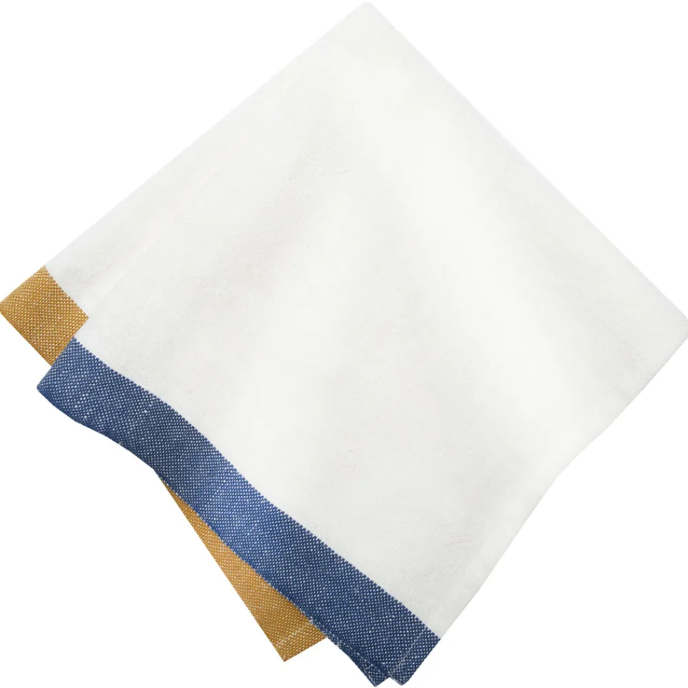 Caravan Place Settings & Linens|Paris Napkins in Blue & Mustard, Set of 4
