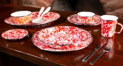 Golden Rabbit Dinnerware|Pasta Plates in Red Swirl, Set of 4