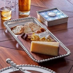 Mariposa Dinnerware|Pearled Cheese and Cracker Server with Dark Wood Insert