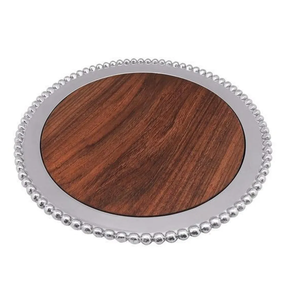 Mariposa Dinnerware|Pearled Round Cheese Board with Dark Wood Insert