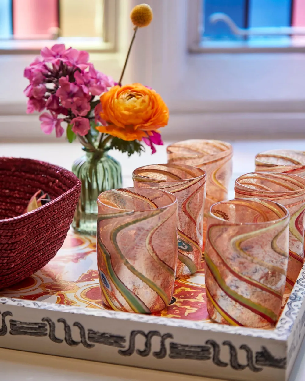 Cabana Glassware|Pennellate Water Glasses, Set of 6