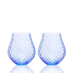 Caskata Glassware|Phoebe Cobalt Stemless Wine Glasses, Set of 2