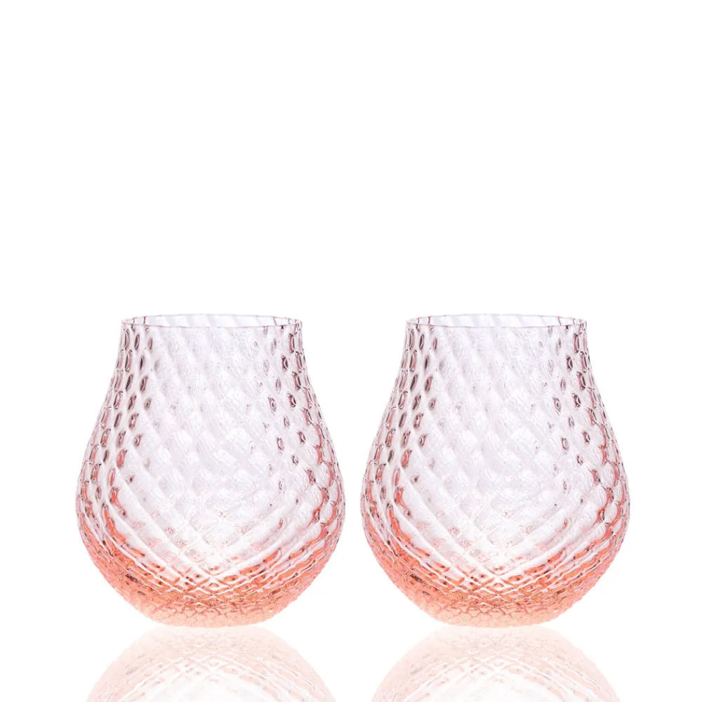 Caskata Glassware|Phoebe Rose Stemless Wine Glasses, Set of 2