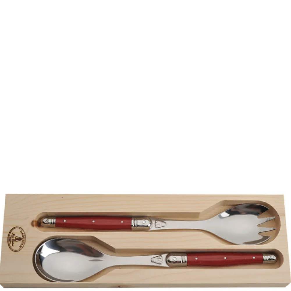 Jean Dubost Laguiole Flatware|2-Piece Salad Servers in Red