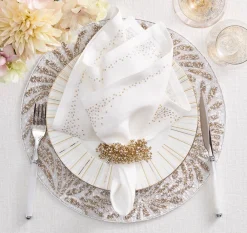 Kim Seybert Place Settings & Linens|Pin Dot Napkin in White & Gold & Silver, Set of 4