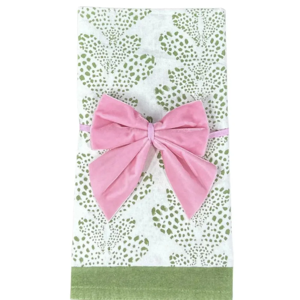 Flying Sheep Country Place Settings & Linens|Pink Bow Velvet Napkin Ties, Set of 4