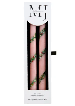 MJ Tablescapes Candles|Pink Garland and Berry Hand-Painted Taper Candles, Set of Two