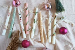 MJ Tablescapes Candles|Pink Garland and Berry Hand-Painted Taper Candles, Set of Two