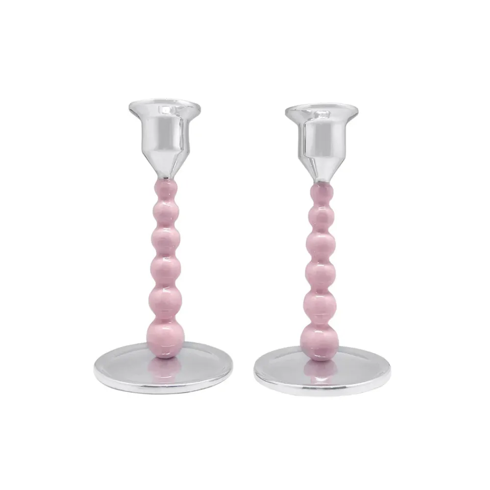 Mariposa Candles|Pink Pearled Candlestick Set