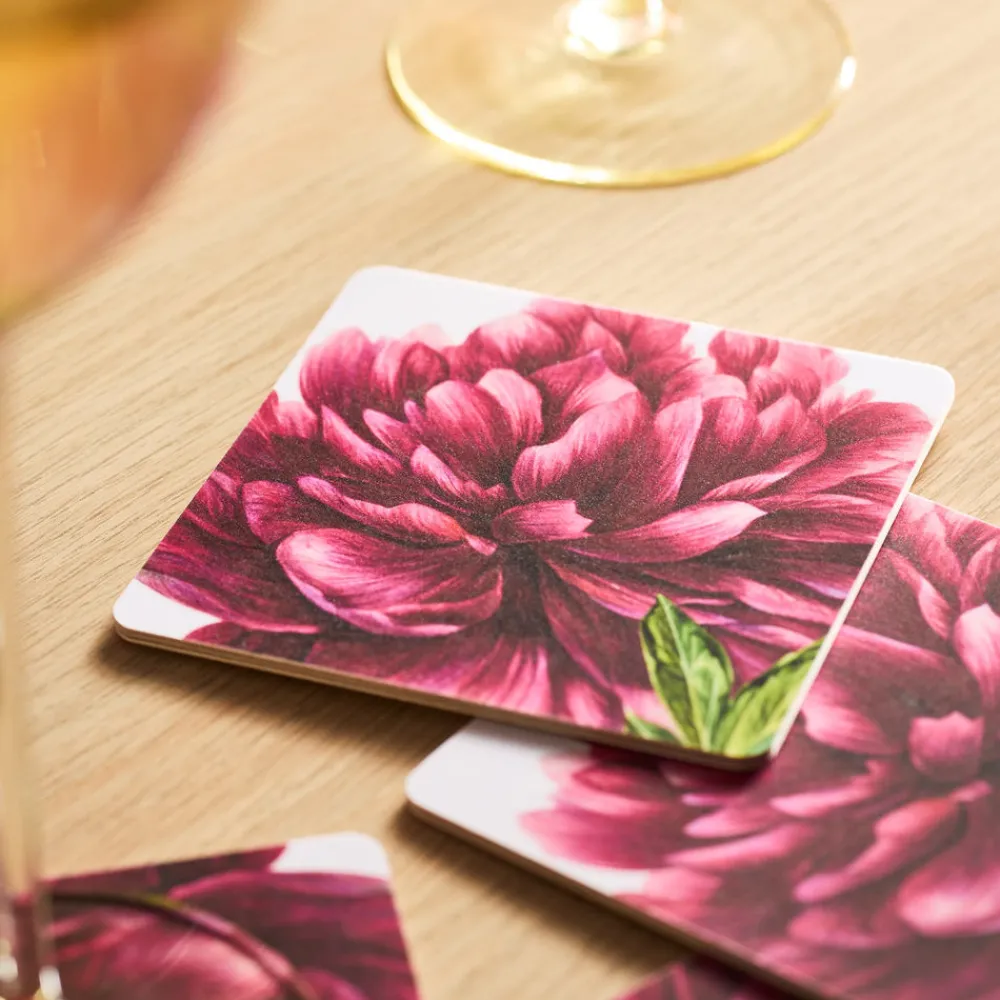 Caskata Place Settings & Linens|Pink Peony Birchwood Coasters, Set of 4