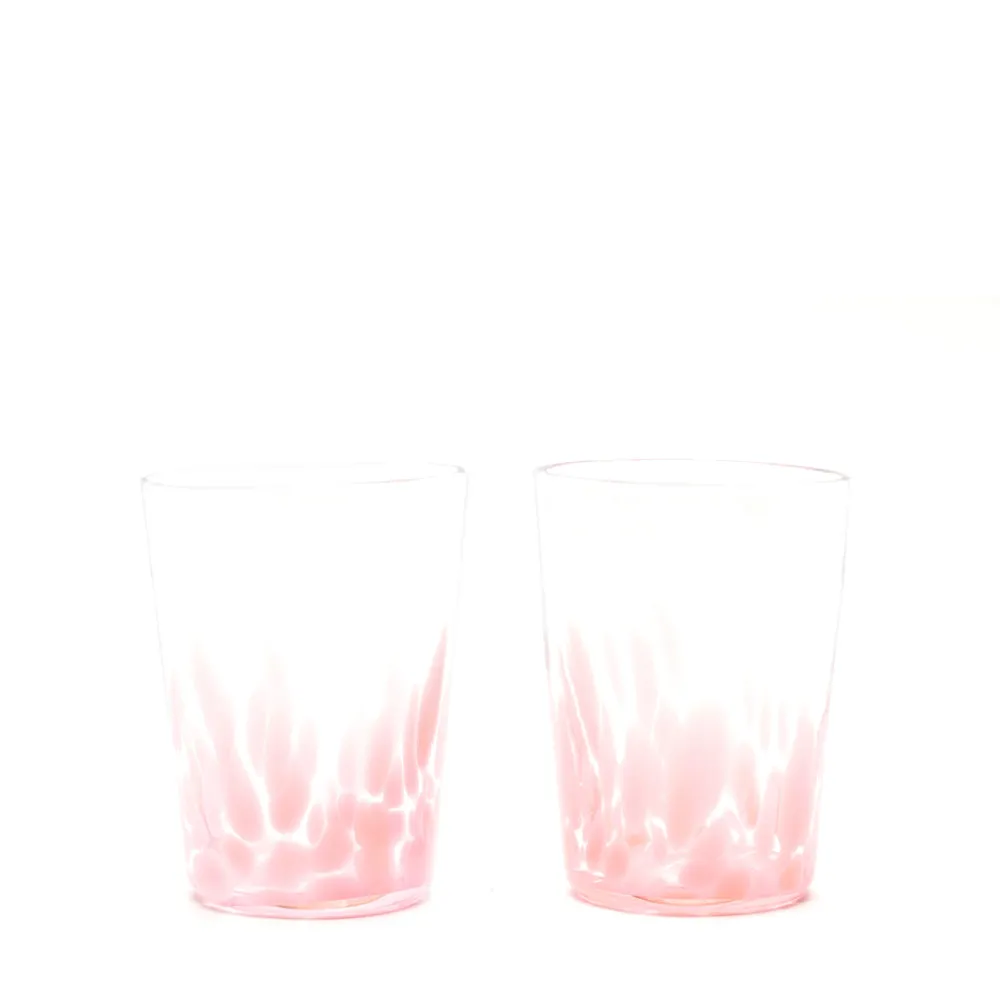 Paul Arnhold Glass Glassware|Pink Transparent Spotted Tumblers, Set of Two