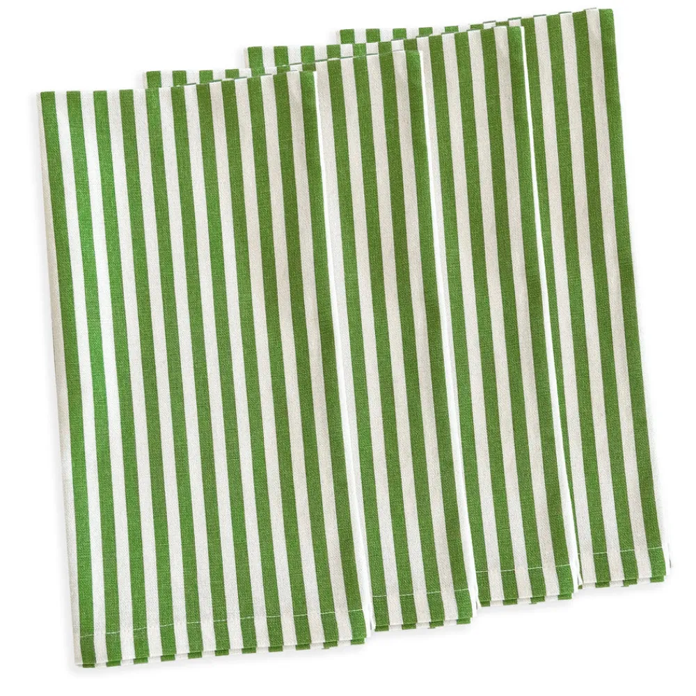 Caskata Place Settings & Linens|Pinstripe Dinner Napkins in Green, Set of 4