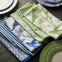 Caskata Place Settings & Linens|Pinstripe Dinner Napkins in Green, Set of 4