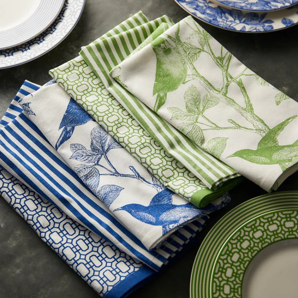 Caskata Place Settings & Linens|Pinstripe Dinner Napkins in Green, Set of 4