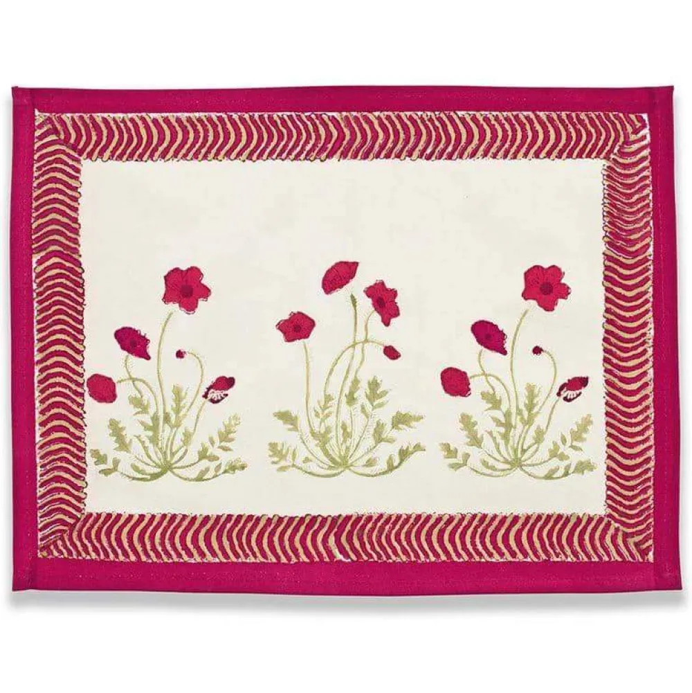 Couleur Nature Place Settings & Linens|Poppies Mats in Red & Green, Set of 6