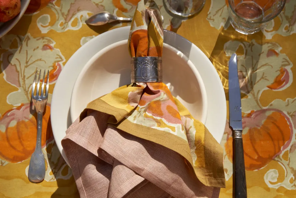 Couleur Nature Place Settings & Linens|Pumpkin Napkins in Orange & Mustard, Set of 6