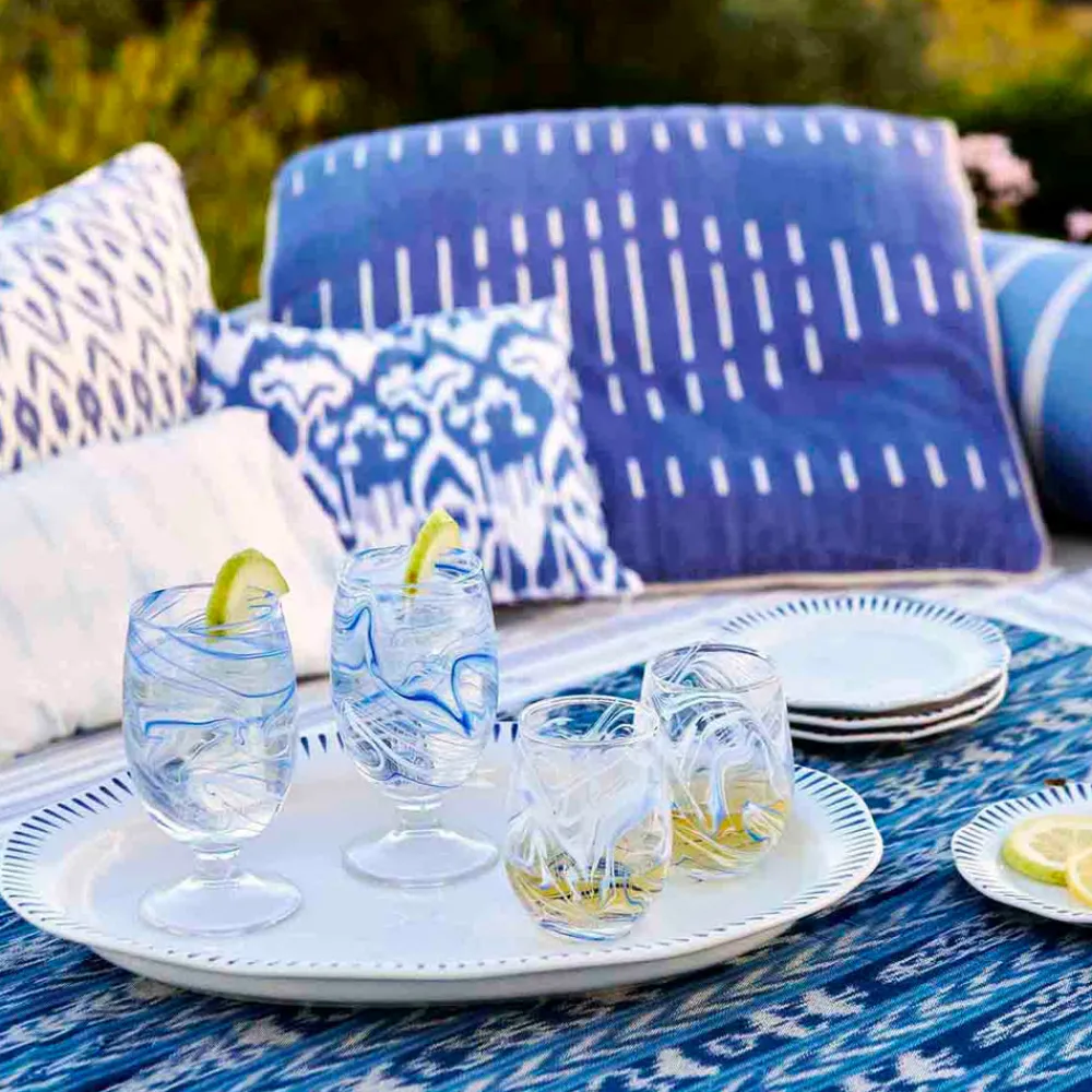 Juliska Glassware|Puro Marbled Goblet in Blue