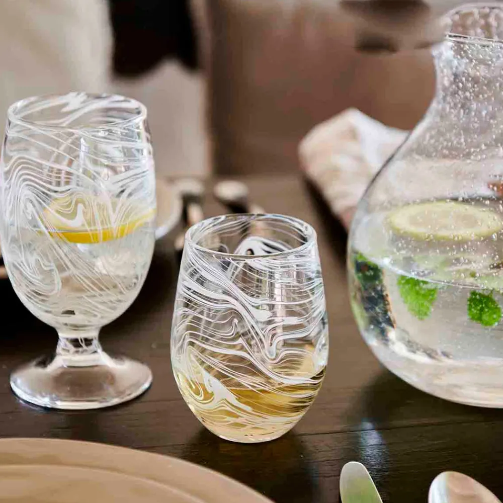 Juliska Glassware|Puro Marbled Goblet in White