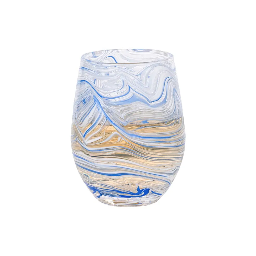 Juliska Glassware|Puro Marbled Stemless Wine Glass in Blue