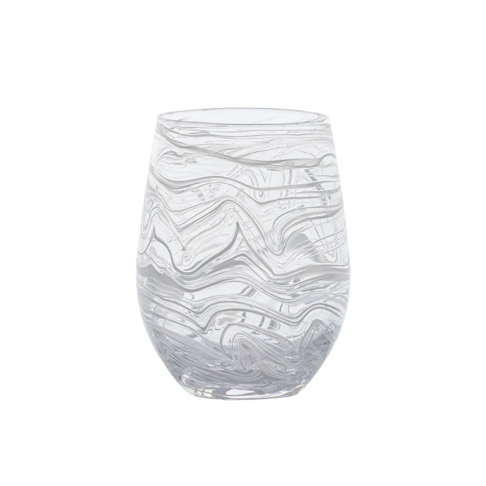 Juliska Glassware|Puro Marbled Stemless Wine Glass in White