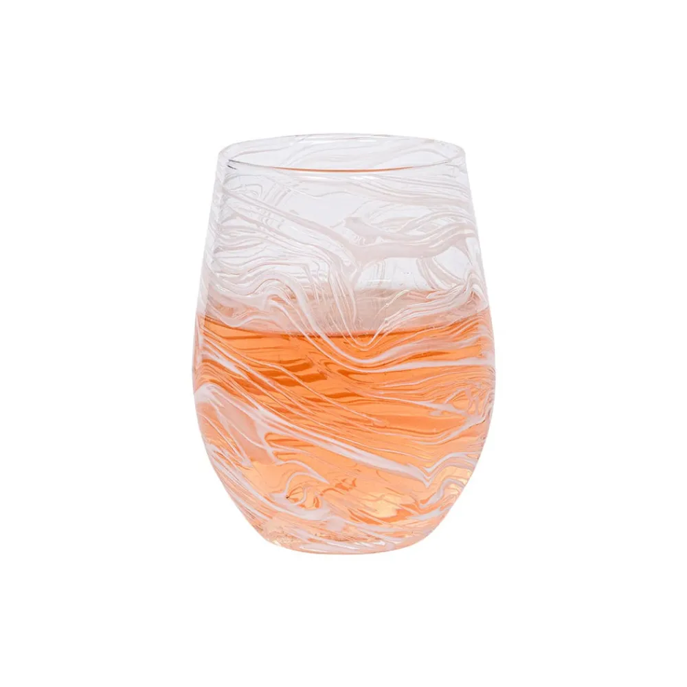 Juliska Glassware|Puro Marbled Stemless Wine Glass in White