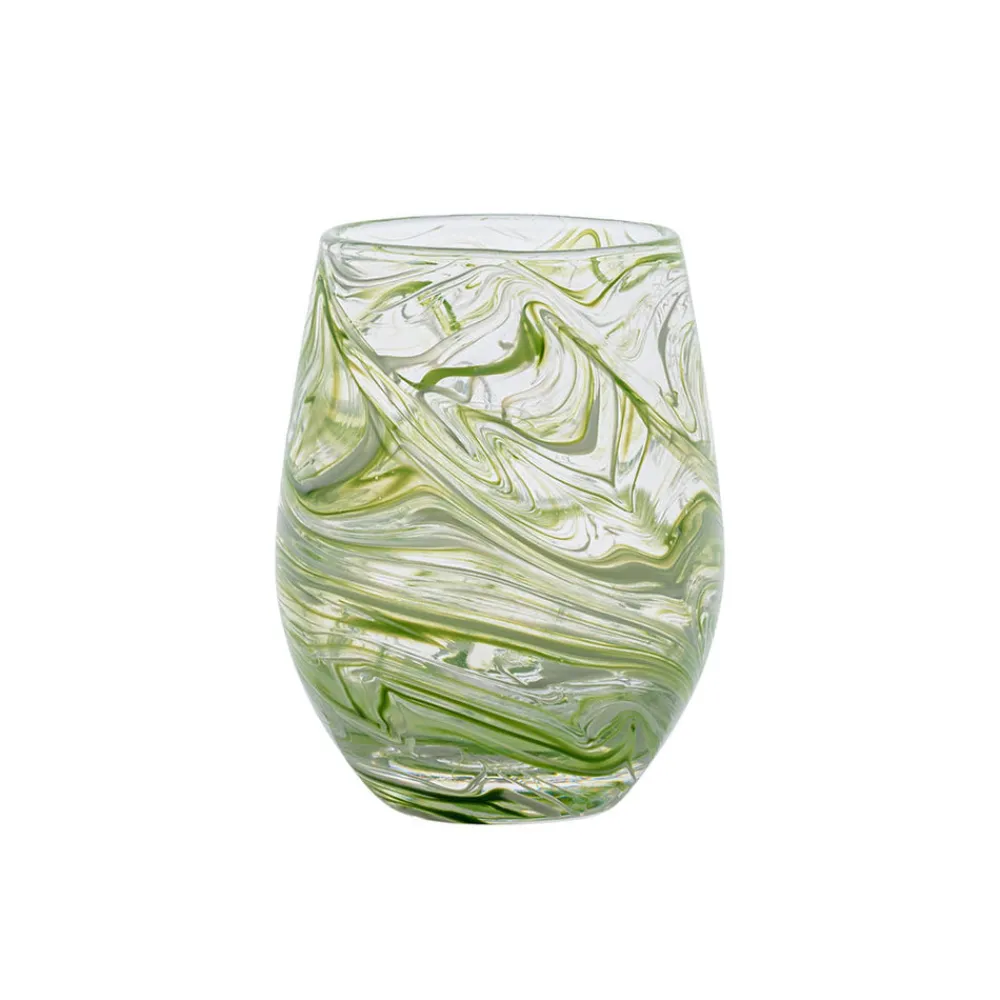 Juliska Glassware|Puro Marbled Stemless Wine Glass in Green