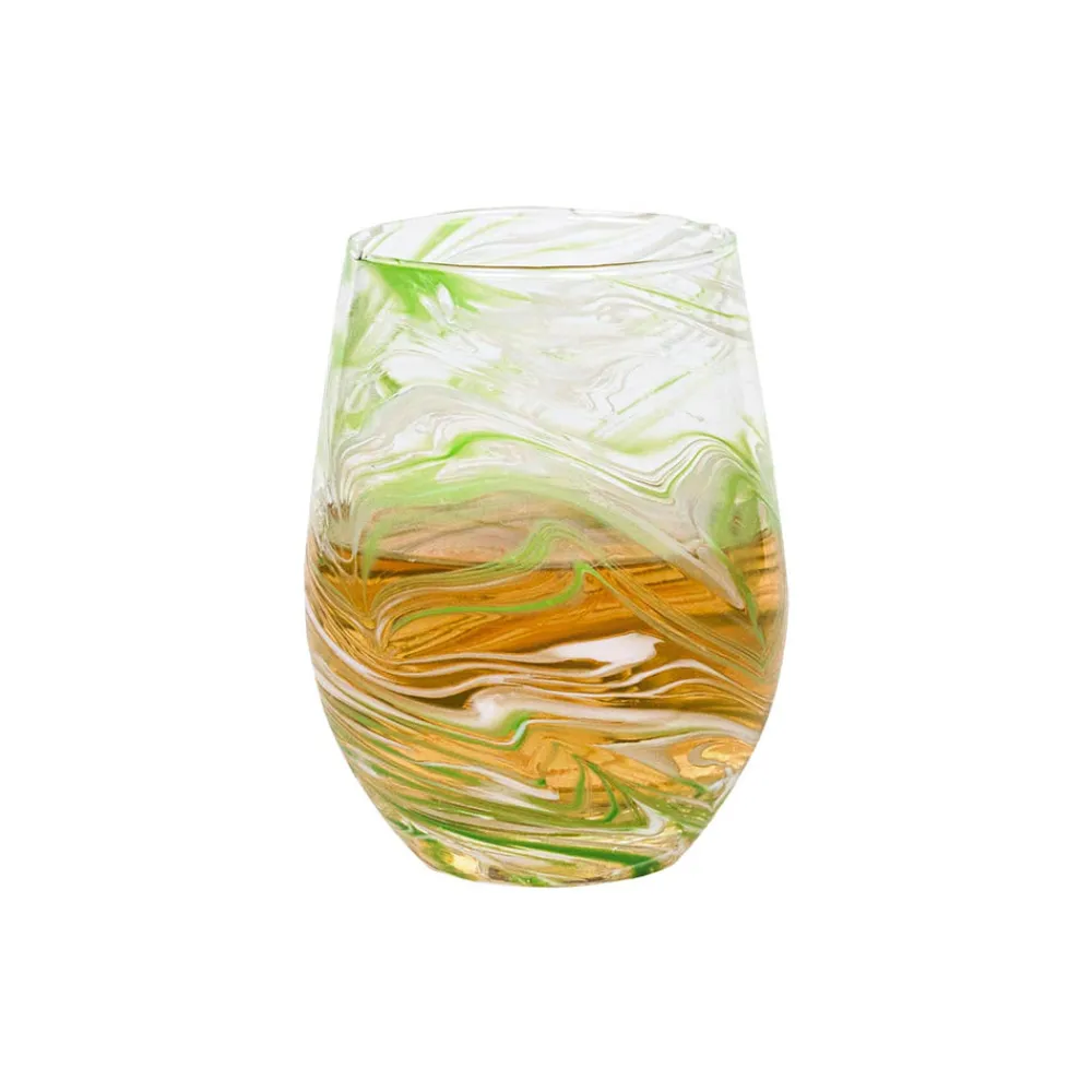 Juliska Glassware|Puro Marbled Stemless Wine Glass in Green
