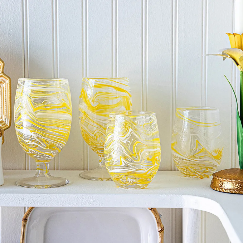 Juliska Glassware|Puro Marbled Stemless Wine Glass in Yellow