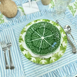 Flying Sheep Country Place Settings & Linens|Quilted Ruffle Placemats in Blue Stripe, Set of 4