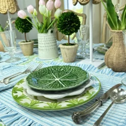 Flying Sheep Country Place Settings & Linens|Quilted Ruffle Placemats in Blue Stripe, Set of 4